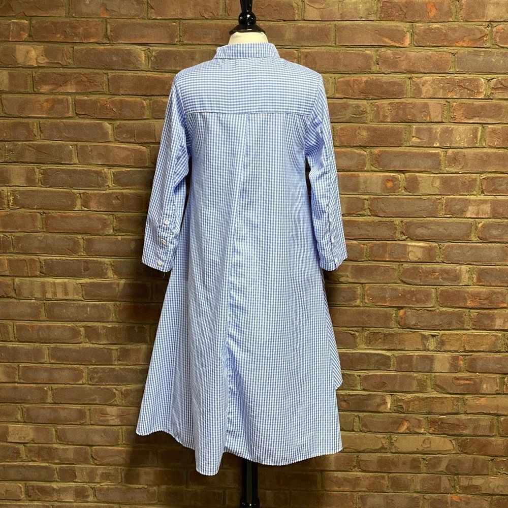 Blue Gingham Check Button Down Batwing Tunic Dres… - image 4